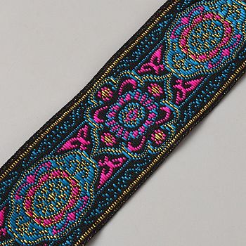 Vintage Jacquard Polyester Ribbon, Emobridered Woven Ribbon, Flower Pattern, for Clothes Accessories, Fuchsia, 1-3/8 inch(34mm)