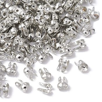 Iron Bead Tips, Calotte Ends, Clamshell Knot Cover, Platinum, 6x3.5mm, Hole: 1mm, Inner Diameter: 2.4mm