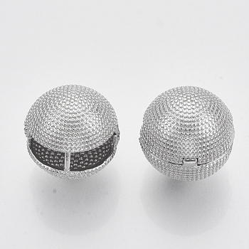 (Jewelry Parties Factory Sale)Brass Ball Clip-on Earrings, Nickel Free, Real Platinum Plated, 16.5x17.5x17.5mm, Pin: 1.2x1mm
