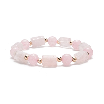 Natural Rose Quartz Column & Round Stretch Bracelet for Women, Inner Diameter: 2 inch(5cm)