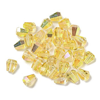 Electroplate Glass Beads, Faceted, Cone, Gold, 6x5x5.5mm, Hole: 1.4mm,100pcs/bag