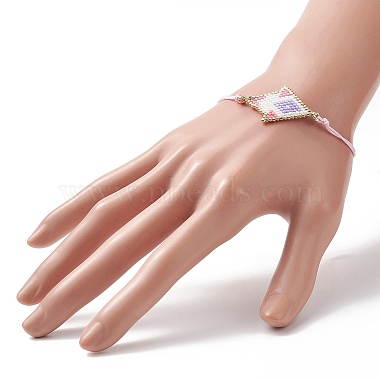 Bracelets de perles tressées en graines de verre à motif de métier à tisser à la main en losange(BJEW-MZ00008)-4