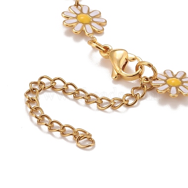 Enamel Daisy Link Chain Necklace(NJEW-P220-01G-01)-4
