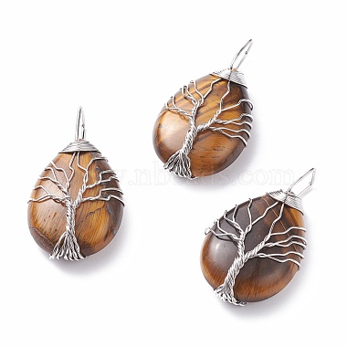 Platinum Drop Tiger Eye Pendants