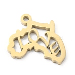 Ion Plating(IP) 304 Stainless Steel Pendants, Manual Polishing, Hollow, Map of Africa with Word Love, Golden, 14x16x1mm, Hole: 1.6mm(STAS-D007-03G)