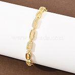 Oval Brass Micro Pave Clear Cubic Zirconia Link Chain Bracelets for Women, Long-Lasting Plated, Lead Free & Cadmium Free, Real 18K Gold Plated, 7.60 inch(19.3cm)(BJEW-T025-03A-G)