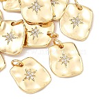 SHEGRACE Brass Micro Pave Clear Cubic Zirconia Pendants, Cadmium Free & Nickel Free & Lead Free, Rectangle Charms, Real 18K Gold Plated, 15x13.5x2mm, Jump Ring: 5x1mm, Inner Diameter: 3mm(XGRQ2C946-404G)
