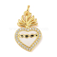 Rack Plating Brass Micro Pave Cubic Zirconia Pendants, with Enamel & Jump Ring, Cadmium Free & Lead Free, Long-Lasting Plated, Real 18K Gold Plated, Sacred Heart, Black, 22x13.5x3mm, Hole: 3.4mm(KK-A200-07G-02)