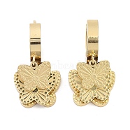 Real 18K Gold Plated 304 Stainless Steel Dangle Earrings, Hoop Earrings for Women, Butterfly, 24x13mm(EJEW-L283-054G-02)
