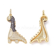 Brass Micro Pave Cubic Zirconia Pendants, Dinosaur Charm, Real 18K Gold Plated, Clear, 39x22x5mm, Hole: 3.5x4mm(ZIRC-I063-45G-02)