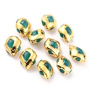 Cat Eye Beads, with Golden Tone Brass Findigs, Rhombus, Green, 25~29x20~24x13~14.5mm, Hole: 1.2~2mm(CE-B002-04G-A)