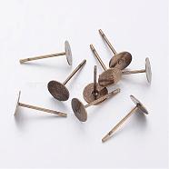 Stud Earring Settings, Lead Free and Cadmium Free, Brass Head and Stainless Steel Pin, Antique Bronze, Tray: 6mm, Pin: 12mm(KK-C2896-AB-1)
