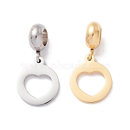 304 304 Stainless Steel European Dangle Charms, Large Hole Pendants, Flat Round with Hollow Heart, Golden & Stainless Steel Color, 23.5mm, Hole: 4.5mm(STAS-I192-09)