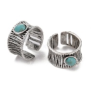 Oval Synthetic Turquoise Cuff Rings, Alloy Wide Band Open Rings for Women, Cadmium Free & Lead Free, Antique Silver, 10.5mm, Inner Diameter: Adjustable(RJEW-B107-01AS)