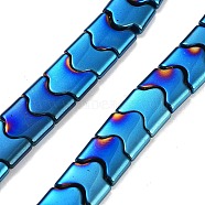 Synthetic Non-magnetic Hematite Beads Strands, Long-Lasting Plated, Wave Shape, 2-Hole, Blue Plated, 7.5~8x8x3mm, Hole: 1mm, about 68pcs/strand, 15.35''(39cm)(G-P545-I01-01E)