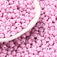 6/0 Glass Seed Beads, Opaque Colours Luster, Teardrop, Pink, 4~5x4~4.5x3~4mm, Hole: 0.8~0.9mm, about 5625pcs/pound(SEED-L011-08A-30)