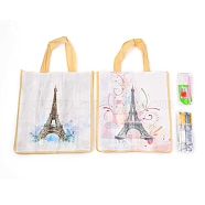 DIY Diamond Painting Handbag Art Kits, Reusable Shopping Tote Cloth Bag, for Woman Home Organizer Craft, Tower Pattern, Mixed Color, 53.5x29.3x10cm, 2pcs/Set(DIY-H139-14)
