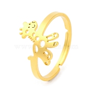 201 Stainless Steel Adjustable Ring for Women, Animal, Giraffe, 12.5mm, Inner Diameter: 18mm(RJEW-D082-04G)