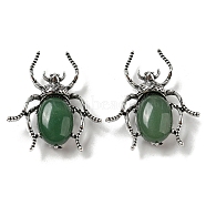 Dual-use Items Alloy Spider Brooch, with Natural Green Aventurine, Antique Silver, 42x38x12~13mm, Hole: 4.5x4mm(JEWB-C026-03G-AS)
