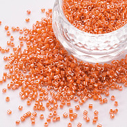 Glass Cylinder Beads, Seed Beads, Opaque Colours Luster, Round Hole, Coral, 1.5~2x1~2mm, Hole: 0.8mm, about 8000pcs/bag, about 1pound/bag(SEED-S047-L-003)
