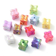 UV Plating Opaque Acrylic Beads, Iridescent, Cube, Mixed Color, 13x12x14mm, Hole: 2.2mm(OACR-Z013-27)