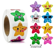 Plastic Laser Star Reward Sticker Rolls, Waterproof Adhesive Decals for Teacher Student, Mixed Color, 25mm, 500pcs/roll(PW-WG60442-01)