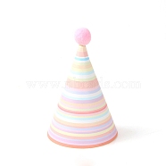 Paper Pompon Party Hats, with Polyester and Iron Rope, Birthday Gifts, for Girl Birthday Party Supplies, Stripe Pattern, 170x110mm(AJEW-WH0223-06E)