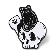 Halloween Theme Alloy Enamel Brooch, Pin for Backpack Clothes, Skull, Cat Shape, 30.5x25.5x1.5mm(JEWB-E022-01EB-02)