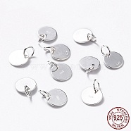 925 Sterling Silver Pendants, Flat Round Charms, with 925 Stamp, Silver, 8x0.6mm, Hole: 2mm(X-STER-K167-006B-S)