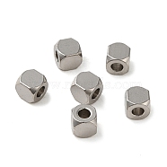 Non-Tarnish 201 Stainless Steel Beads, Cube, Stainless Steel Color, 4x4x4mm, Hole: 2mm(STAS-K274-07D-P)