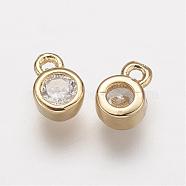 Brass Micro Pave Grade AAA Cubic Zirconia Charms, Lead Free & Nickel Free & Cadmium Free, Flat Round, Real 18K Gold Plated, 6.5~7.5x4.3x2mm, Hole: 1mm(ZIRC-K059-14G-NR)