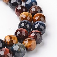 Natural Tiger Eye Bead Strands, Faceted, Round, 8mm, Hole: 1mm, about 49pcs/strand, 15.3 inch(G-J376-68-8mm)
