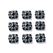 Opaque Acrylic Beads, Metal Enlaced, Square with Flower Pattern, Black, 9.5~10x10.5~11x3.5mm, Hole: 1.6mm, about 1990pcs/500g(OACR-G016-26D)