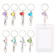 1 Set Baking Paint Colorful Bell Keychain, with Alloy Swivel Lobster Claw Clasps Keychain, 8Pcs PP Plastic Transparent Card Covers, Mixed Color, Keychain: about 87mm, 8pcs/set; Covers: 112x69.5x5.5mm, Hole: 15.5x5mm(KEYC-FG0001-05)