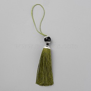 Polyester Tassel Big Pendants Decorations, with Acrylic Beaded and Platinum Alloy Findings, Dark Olive Green, 188mm(HJEW-TAC0019-01B)