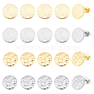 40Pcs 4 Styles 201 Stainless Steel Flat Round Stud Earring Findings, with 304 Stainless Steel Pins, Golden & Stainless Steel Color, 10x0.8~0.9mm, Hole: 1.2~1.4mm, Pin: 0.7mm, 10pcs/style(STAS-UN0052-96)
