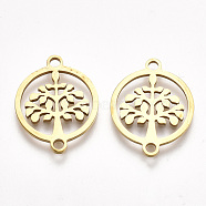 201 Stainless Steel Links connectors, Laser Cut Links, Flat Round with Tree of Life, Golden, 19x14.5x1mm, Hole: 1.5mm(STAS-S106-47G)