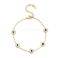 Ion Plating(IP) 304 Stainless Steel Chains Anklet, Resin Evil Eye Charms Anklet, Golden, White, 6-3/4 inch(17cm)(AJEW-H148-11G-02)
