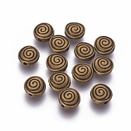 Tibetan Style Alloy Flat Round Carved Vortex Beads, Cadmium Free & Nickel Free & Lead Free, Antique Bronze, 8x4mm, Hole: 1.5mm(X-TIBEB-5437-AB-FF)