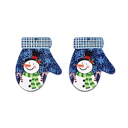 Christmas Theme Printing Acrylic Pendants, Glove, Snowman, 39.5x33x2.5mm, Hole: 1.6mm(BACR-N002-01B)