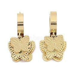 Real 18K Gold Plated 304 Stainless Steel Dangle Earrings, Hoop Earrings for Women, Butterfly, 24x13mm(EJEW-L283-054G-02)