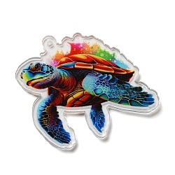 Acrylic Pendants, Animals, Tortoise, 34.5x42x1.7mm, Hole: 1.6mm(OACR-O007-02F)