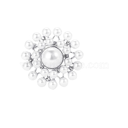 Alloy Crystal Rhinestone Flower Brooch with White Imitation Pearls, Platinum, 52mm(PW-WG69B41-02)