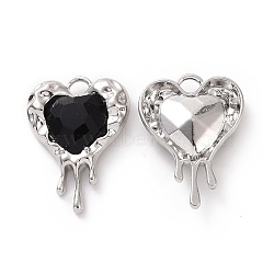 Rack Plating Alloy Glass Pendants, Cadmium Free & Lead Free & Nickle Free, Platinum Tone Melting Heart Charms, Black, 24x17x5mm, Hole: 2.5mm(X-FIND-I037-21P-03)
