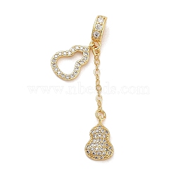 Rack Plating Brass Micro Pave Clear Cubic Zirconia Pendants, Long-Lasting Plated, Lead Free & Cadmium Free, Gourd, Real 18K Gold Plated, 45mm, Hole: 5x2.5mm, gourd: 15.5x10x2mm, 14x9x3.5mm(KK-Z064-14G)