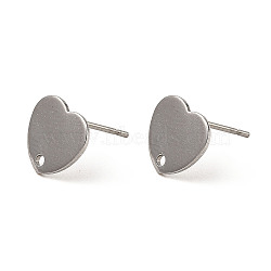 Non-Tarnish Heart Shape 201 Stainless Steel Stud Earrings Findings, with 304 Stainless Steel Pins & Hole, Stainless Steel Color, 9x10mm, Hole: 1.2mm, Pin: 0.7mm(STAS-Q251-05P)