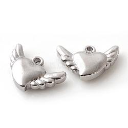 201 Stainless Steel Charms, Flying Heart, Stainless Steel Color, 11x16x4mm, Hole: 1.5mm(STAS-Q195-75)