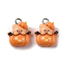 Halloween Theme Opaque Resin Pendants, with Platinum Plated Iron Loops, Pumpkin, 16.5x13.5x6mm, Hole: 2mm(RESI-D075-02E)