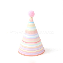 Paper Pompon Party Hats, with Polyester and Iron Rope, Birthday Gifts, for Girl Birthday Party Supplies, Stripe Pattern, 170x110mm(AJEW-WH0223-06E)