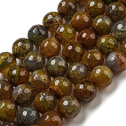 Faceted Natural Dragon Veins Agate Beads Strands, Round, Dyed & Heated, Coconut Brown, 12mm, Hole: 1.6mm, about 31pcs/strand, 14.76''(37.5cm)(G-F447-12mm-L09)